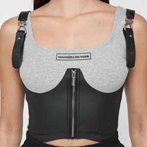 Grey Vegan Leather Corset Crop Top
